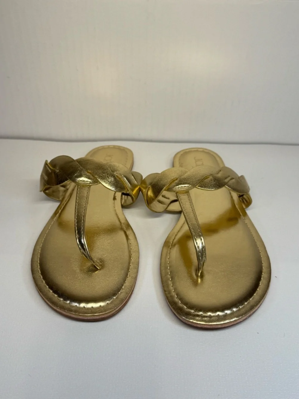 J. Crew Gold Metallic Braided Thong Sandals Flip Flops Size 7